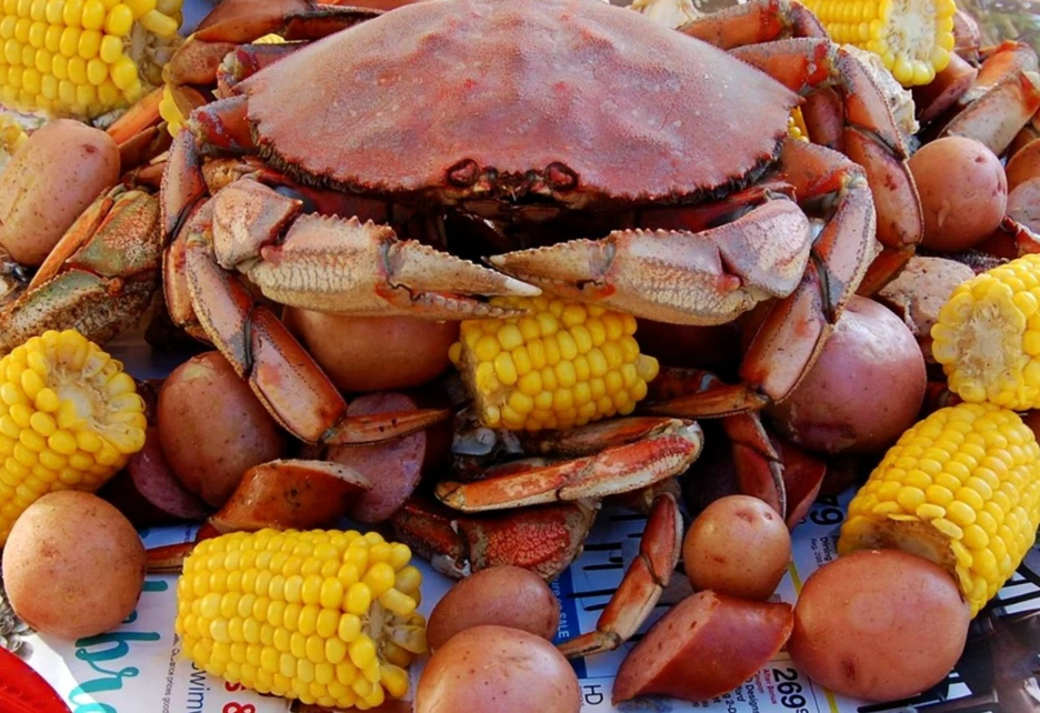 Pacific Northwest Dungeness Crab Seafood Boil served on newspaper